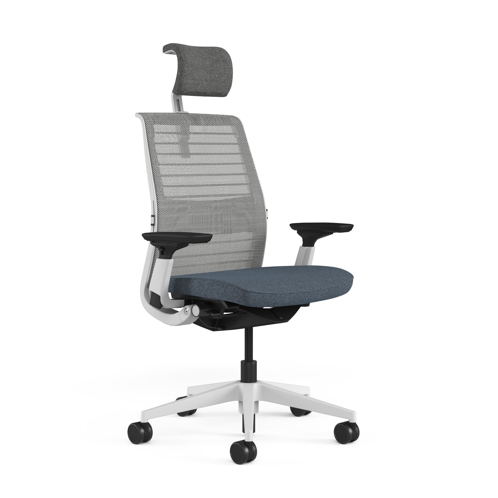 Mesh back 3D Knit Nickel; Seat fabric Medley Blue; Frame Seagull