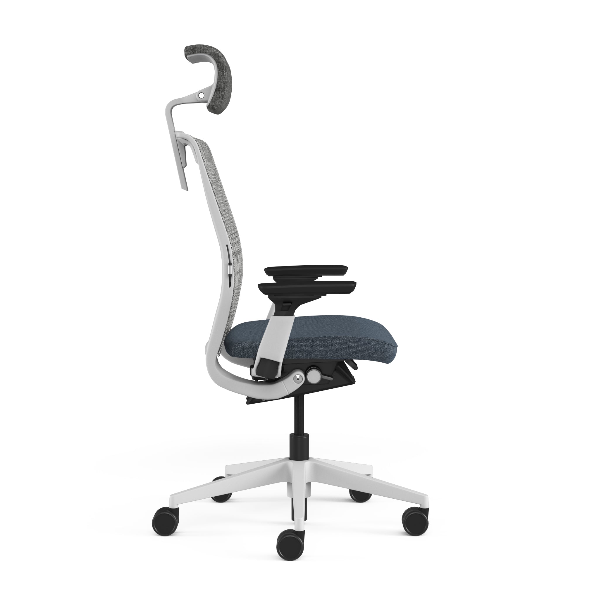 Mesh back 3D Knit Nickel; Seat fabric Medley Blue; Frame Seagull