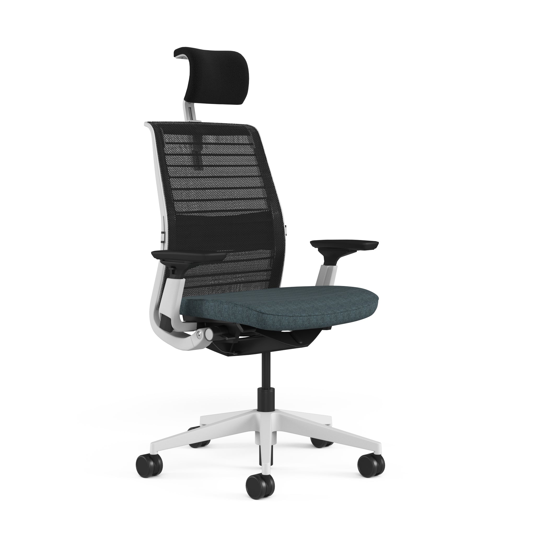 Mesh back 3D Knit Black; Seat fabric Deep Teal; Frame Seagull