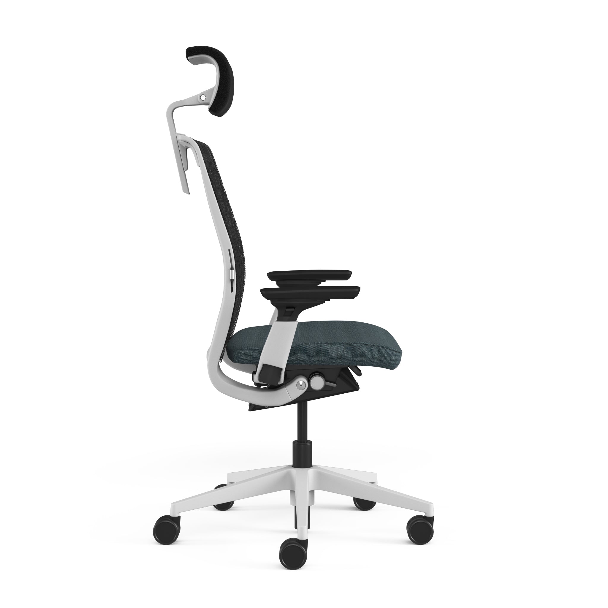 Mesh back 3D Knit Black; Seat fabric Deep Teal; Frame Seagull