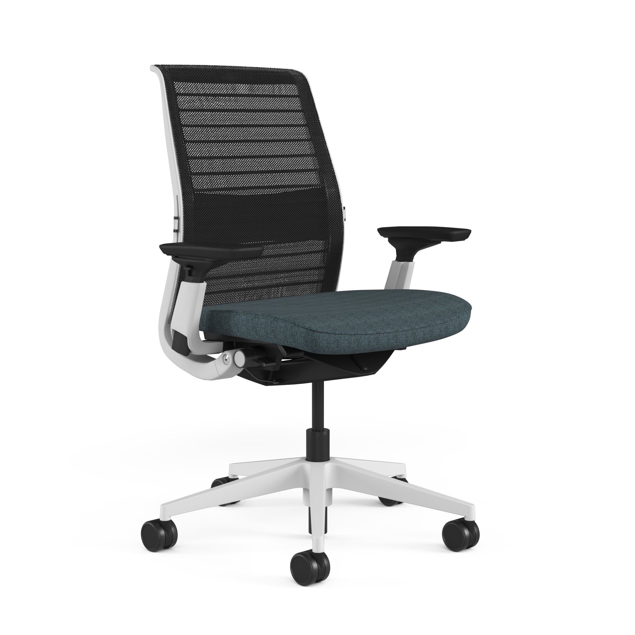 Mesh back 3D Knit Black; Seat fabric Deep Teal; Frame Seagull