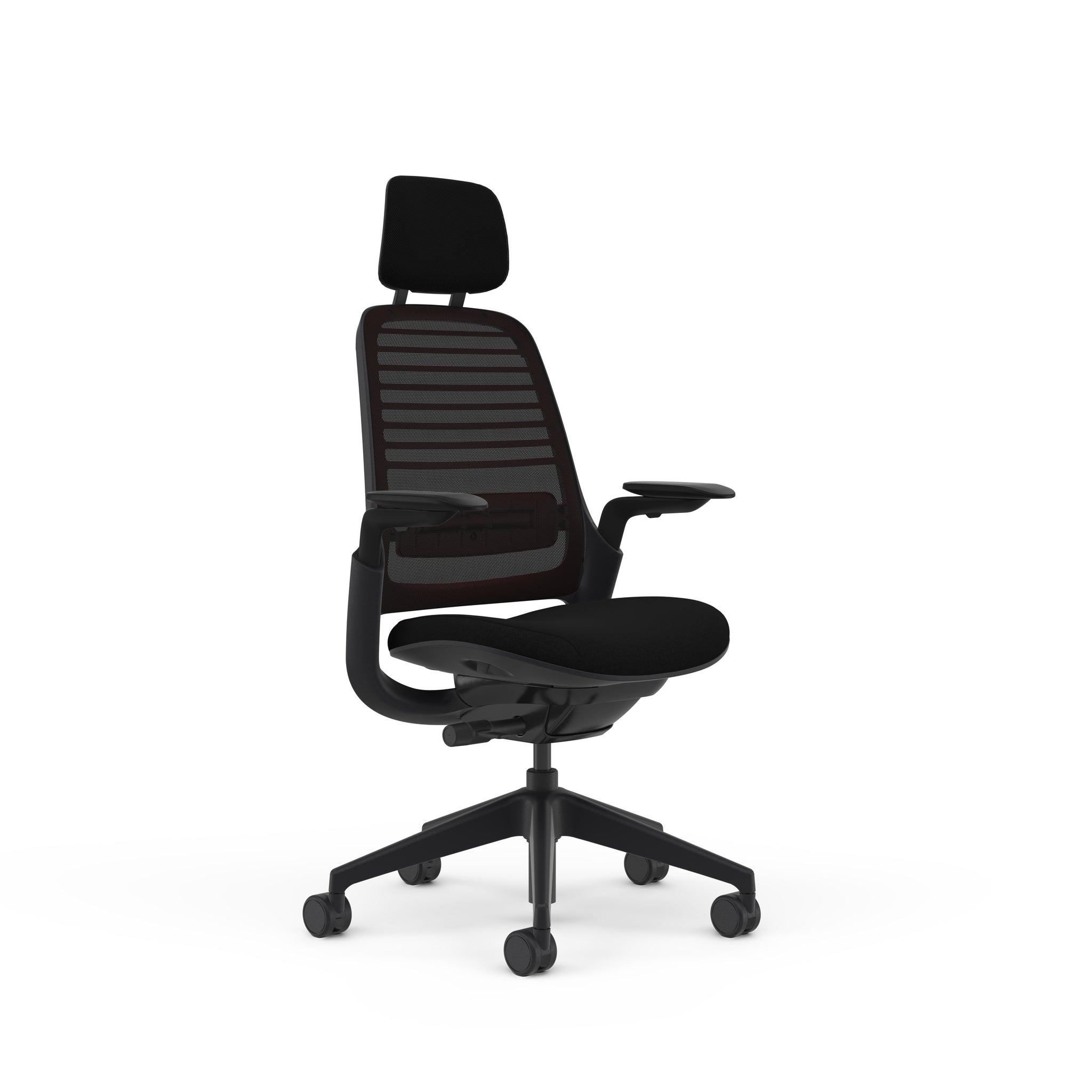 Meshback 3D Microknit Licorice; Seat fabric Ebony (Omni-R); Black+Scarlet Frame